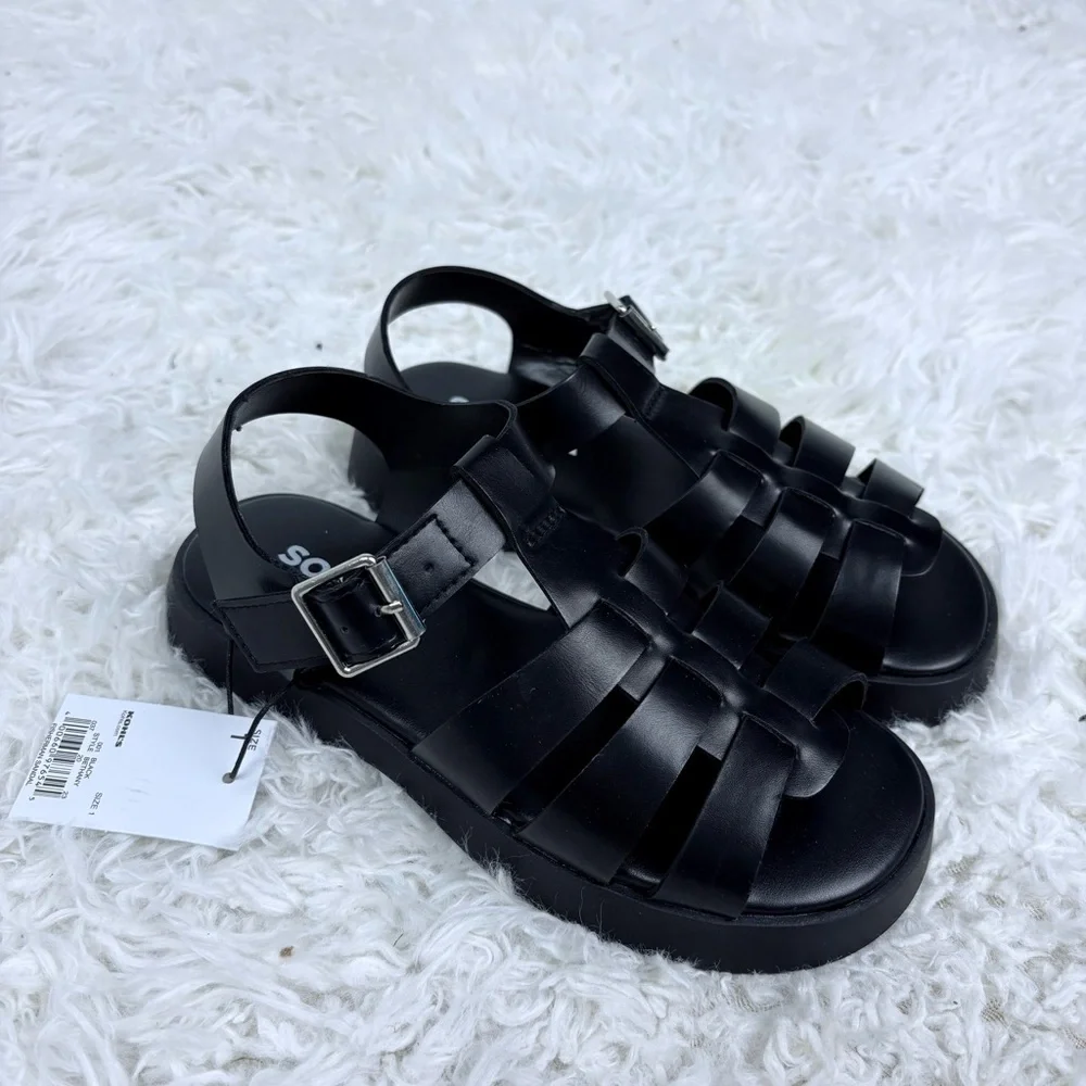 NWT SONOMA Black faux leather Chunky Platform Sandals size 1 & 3